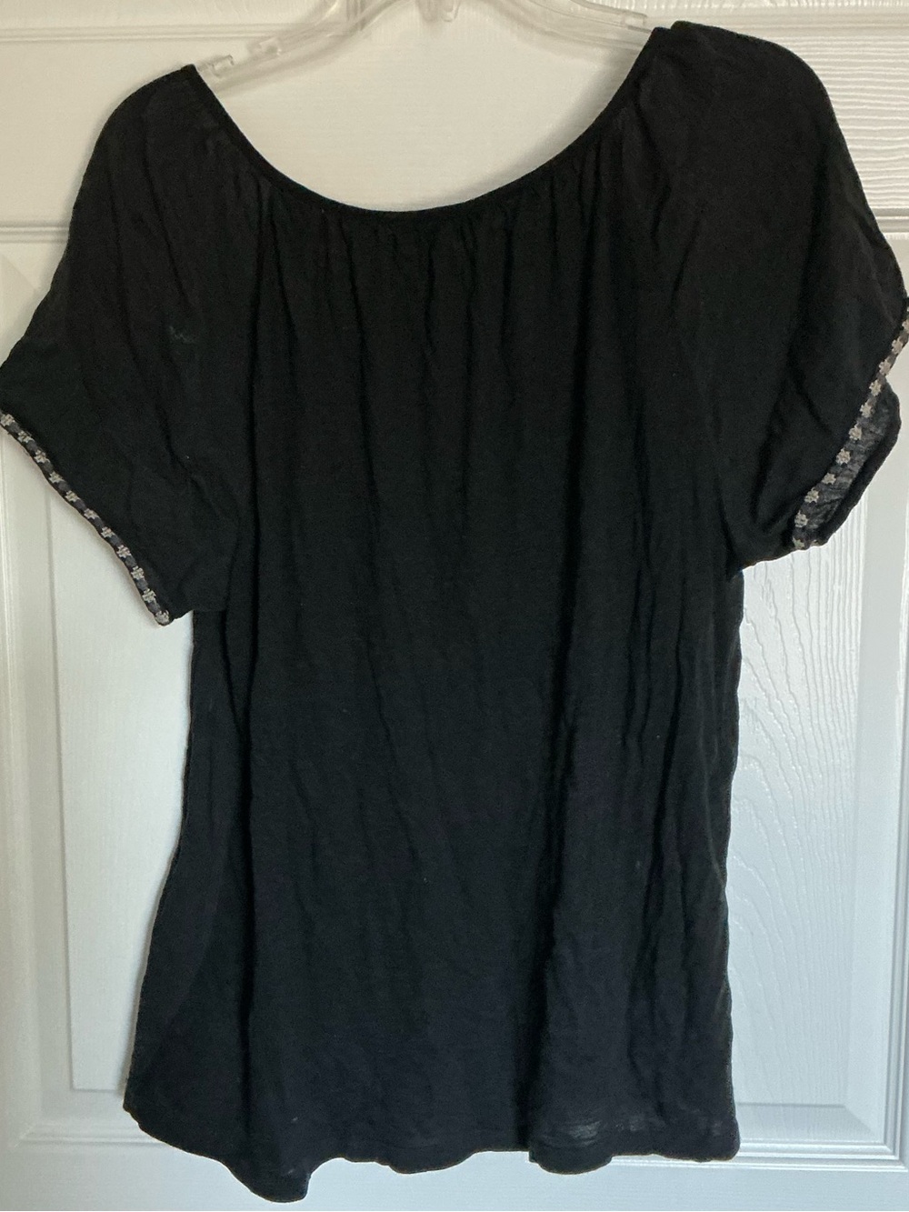 Lucky Brand Black Embroidered PeasantBlouse L Sheer Boho Whimsigoth Festival Top - Picture 12 of 12